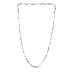 Sterling Silver 2.9mm Rockstar Cut Round Box 16 Chain with Lobster Clasp. Item has rhodium finish.