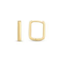 14K Yellow Gold  Small Square Huggie Hoops with Snap Clasp