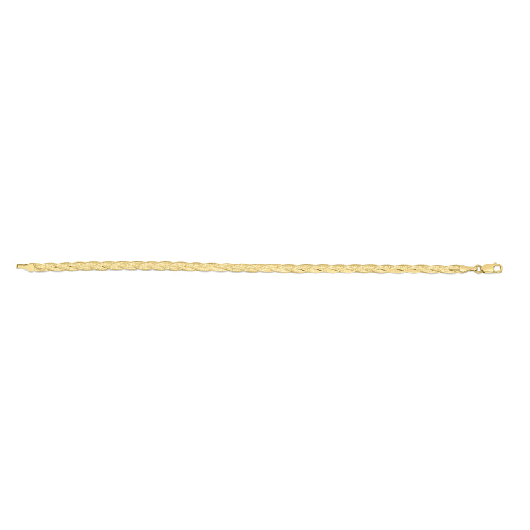 14K Yellow Gold 18 Braided Herringbone Fancy Chain Necklace with Lobster Clasp