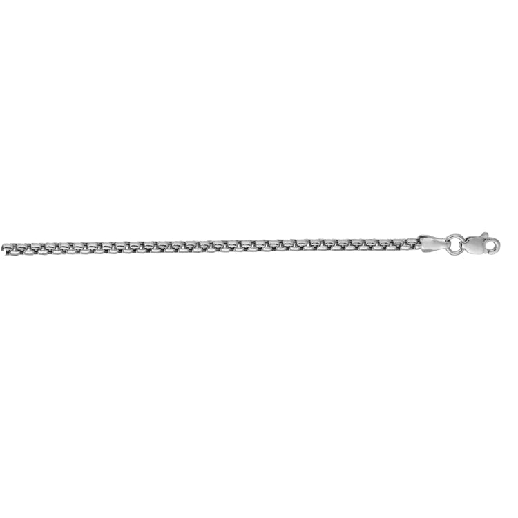 14K White Gold 20 1.6mm Solid Round Box Chain with Lobster Clasp