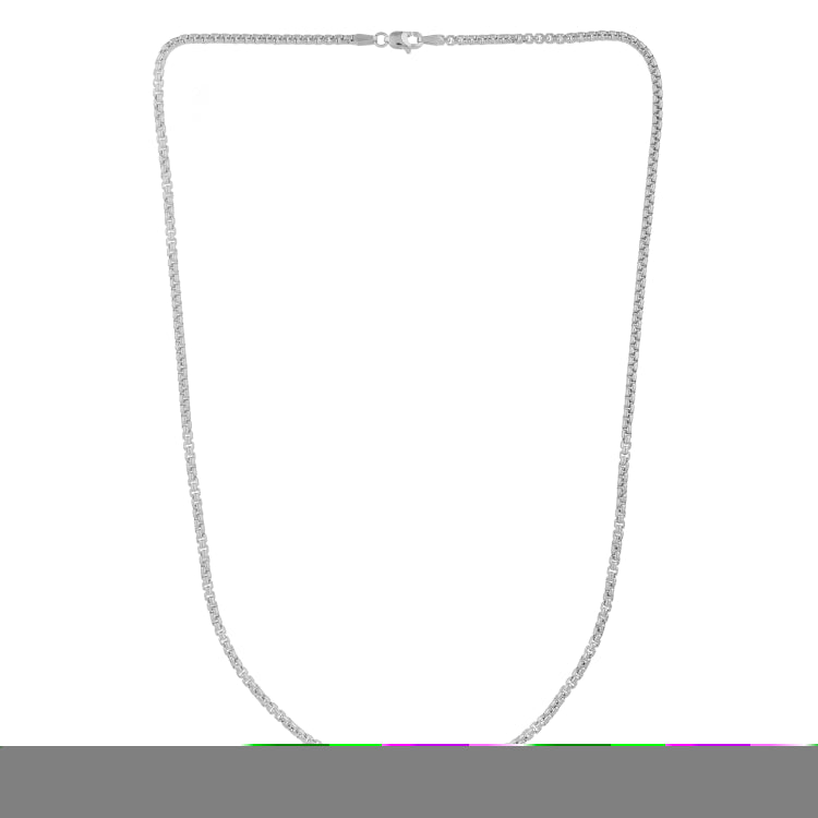 14K White Gold 24 2.5mm Solid Round Box Chain with Lobster Clasp