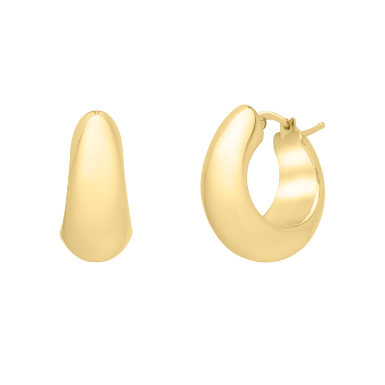 14K Yellow Gold Tapered Hoop Earrings with Hinged Clasp