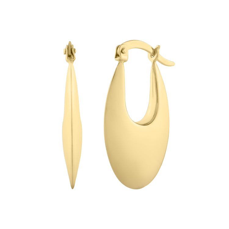 14K Yellow Gold Creole Oval Hoop Earrings with Hinged Clasp
