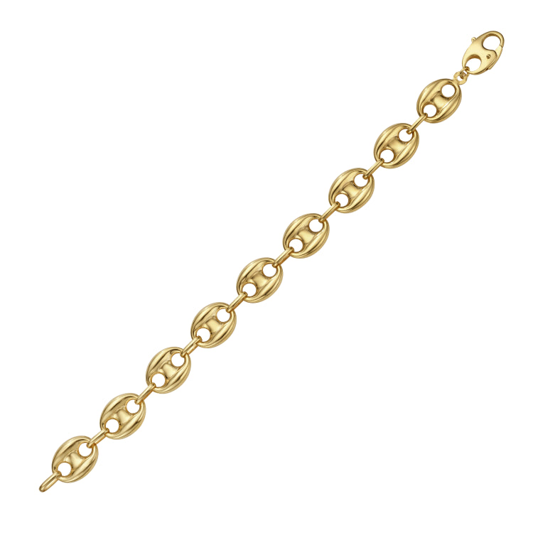 14K Yellow Gold 12.2mm Lite Puffed Mariner Link 18 Necklace with Lobster Clasp