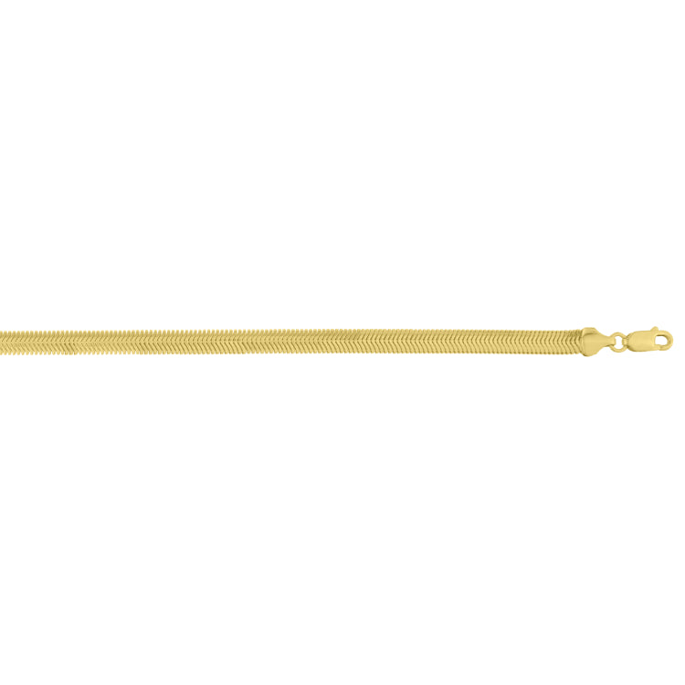 14K Yellow Gold 7 5.3mm Oval Snake Chain Bracelet with Lobster Clasp.