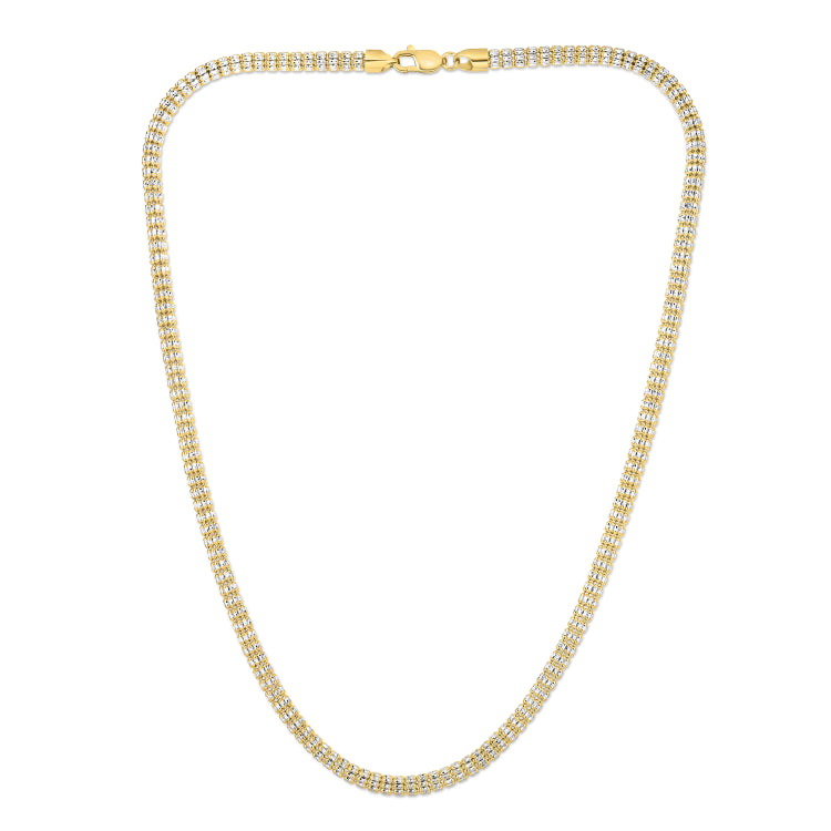 10K Two-tone Gold 22 4.25mm Fancy Ice Chain Necklace with Lobster Clasp