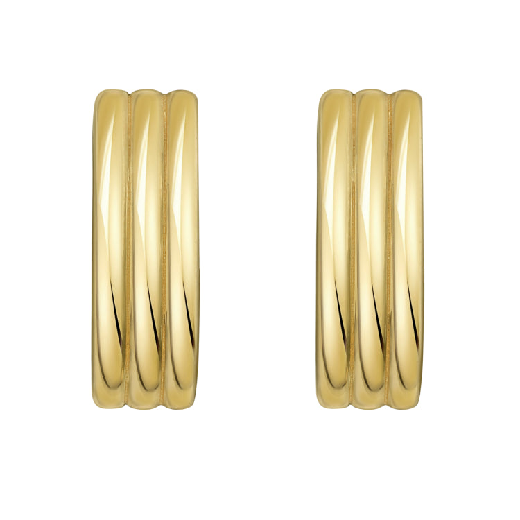 14K Yellow Gold Polished Triple Row Oval Hoop Earrings with Snap Clasp