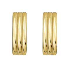 14K Yellow Gold Polished Triple Row Oval Hoop Earrings with Snap Clasp