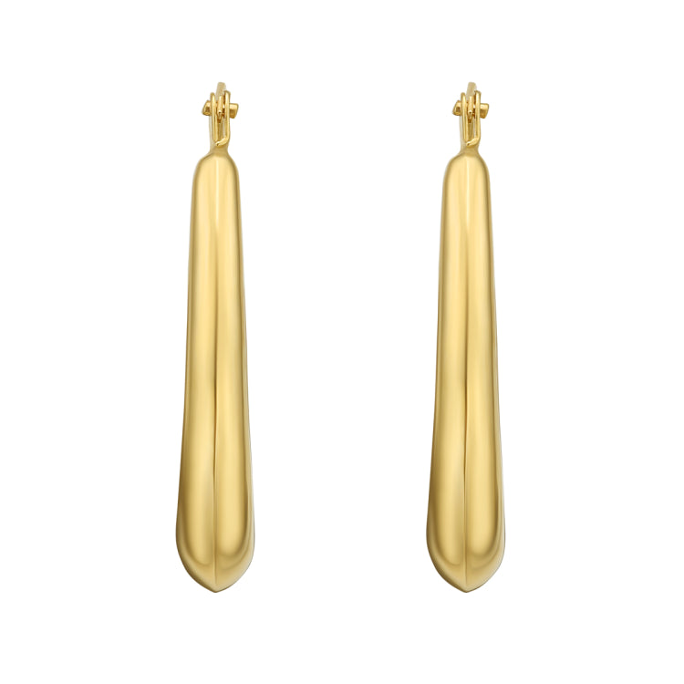 14K Yellow Gold Polished Graduated Oval Hoop Earrings with Hinged Clasp