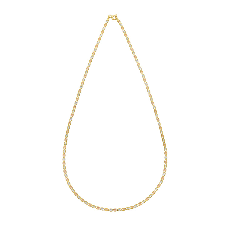 14K Tricolor Gold 18 2mm Pave Valentino Chain Necklace with Spring Ring Clasp