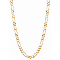14K Yellow Gold 5.8mm White Pave Figaro 8 Chain Bracelet with Lobster Lock