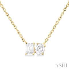 1/3 Ctw Toi Et Moi Octagon and Oval Cut Diamond Pendant With Chain in 14K Yellow Gold