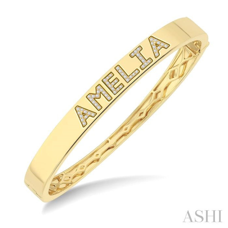 1/4 Ctw 'AMELIA' Block Name Single Cut Diamond Bangle in 10K Yellow Gold