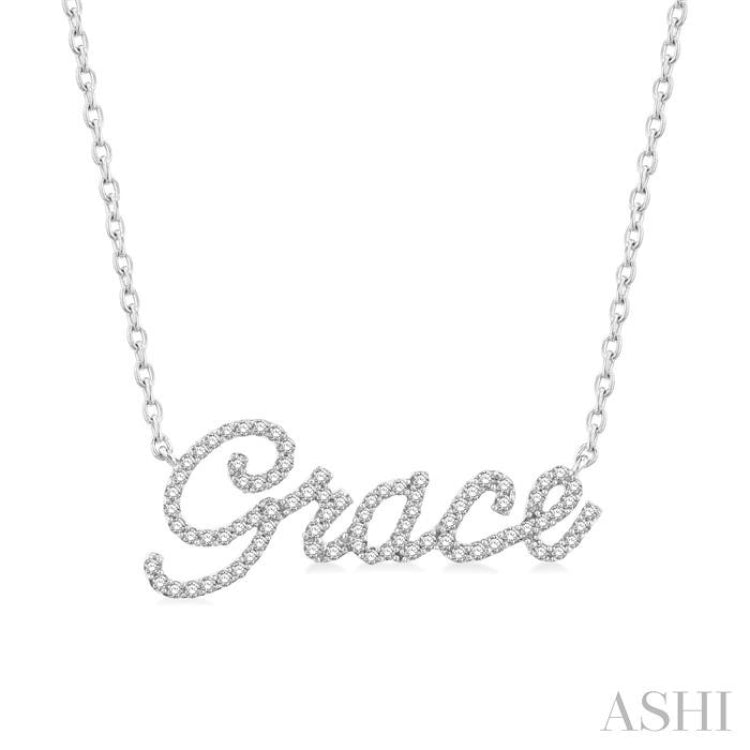 1/5 Ctw 'Grace' Script Name Round Cut Diamond Necklace in 10K White Gold
