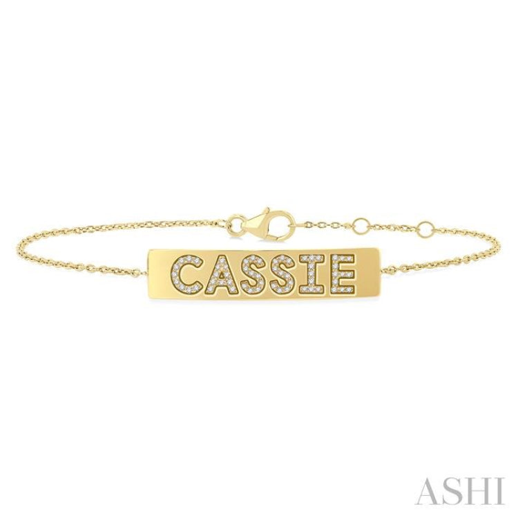 1/5 Ctw 'CASSIE' Nameplate Single Cut Diamond Bracelet in 10K Yellow Gold