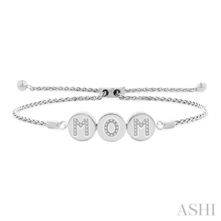 1/6 Ctw 'MOM' Disc Single Cut Diamond Lariat Bracelet in 10K White Gold