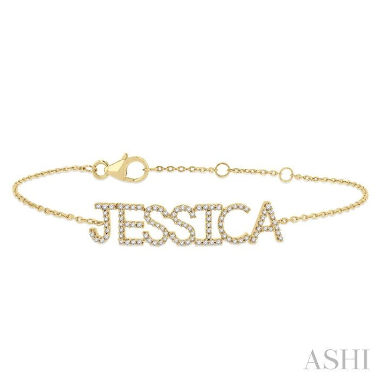 1/4 Ctw 'JESSICA' Block Name Round Cut Diamond Bracelet in 10K Yellow Gold