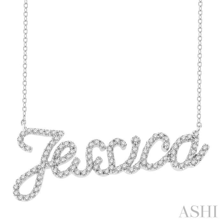 1/4 Ctw 'Jessica' Script Name Round Cut Diamond Necklace in 10K White Gold