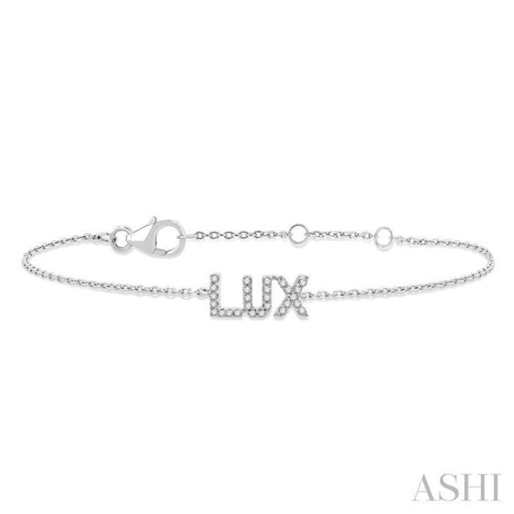 1/10 Ctw 'LUX' Block Name Round Cut Diamond Bracelet in 10K White Gold