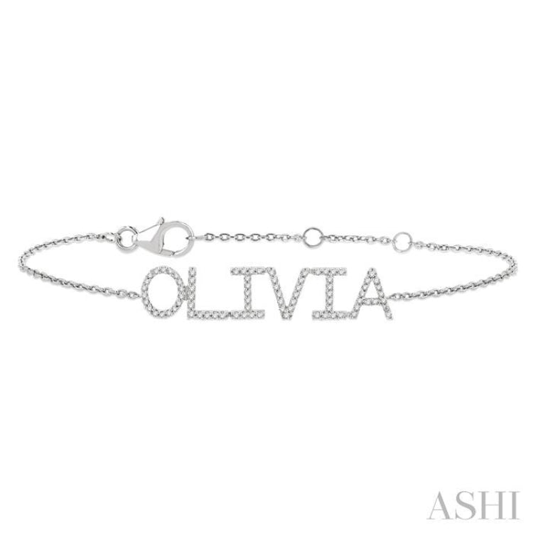 1/5 Ctw 'OLIVIA' Block Name Round Cut Diamond Bracelet in 10K White Gold