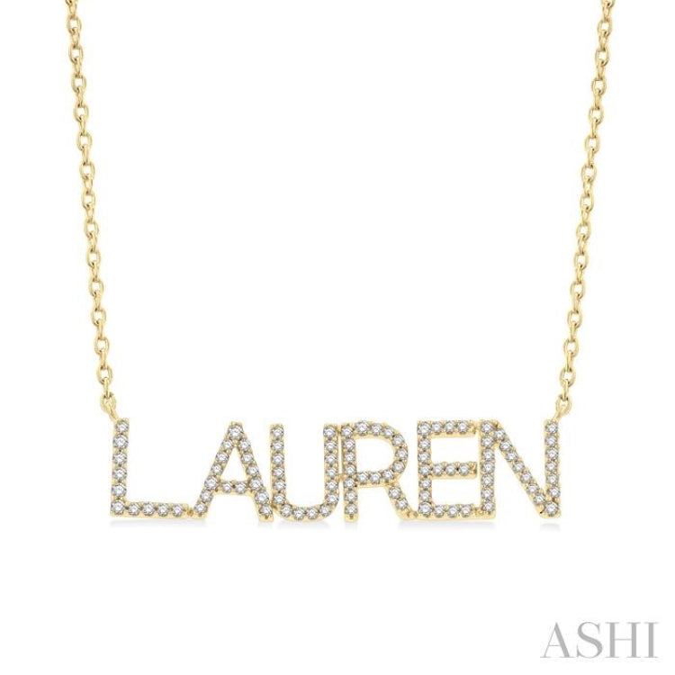 1/4 Ctw 'LAUREN' Block Name Round Cut Diamond Necklace in 10K Yellow Gold