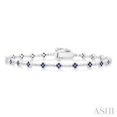 1 MM Round Cut Sapphire Clover and Bead Bijoux Link Precious Tennis Bracelet in 14K White Gold