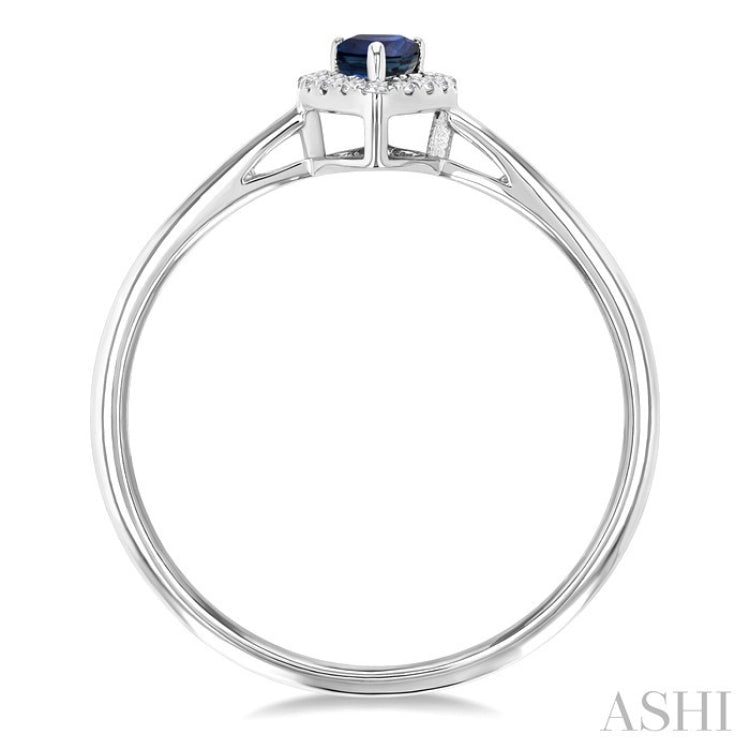 5x3 MM Pear Shape Sapphire and 1/20 Ctw Round Cut Diamond Halo Precious Ring in 10K White Gold
