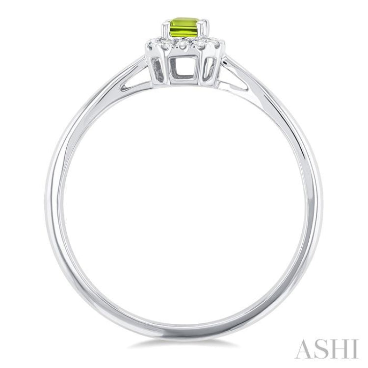 5x3 MM Octagonal Shape Peridot and 1/20 Ctw Single Cut Diamond Halo Semi-Precious Ring in 10K White Gold