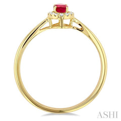 5x3 MM Oval Shape Ruby and 1/20 Ctw Single Cut Diamond Halo Precious Ring in 10K Yellow Gold