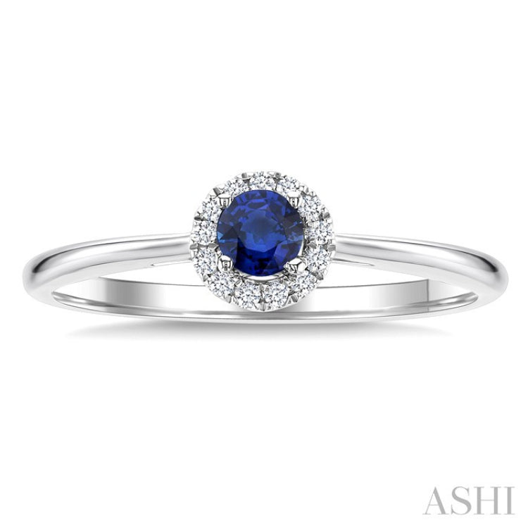 3.25 MM Round Sapphire and 1/20 Ctw Round Cut Diamond Halo Precious Ring in 10K White Gold