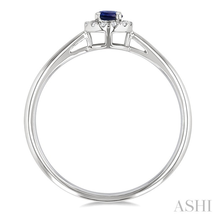 3.25 MM Round Sapphire and 1/20 Ctw Round Cut Diamond Halo Precious Ring in 10K White Gold