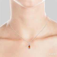 5x3 MM Oval Shape Citrine and 1/20 Ctw Round Cut Diamond Halo Semi-Precious Pendant with Chain in 10K White Gold
