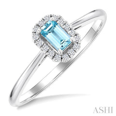 5x3 MM Octagonal Shape Aquamarine and 1/20 Ctw Round Cut Diamond Halo Semi-Precious Ring in 10K White Gold