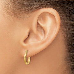 14k 2x15mm Satin Diamond-cut Round Tube Hoop Earrings