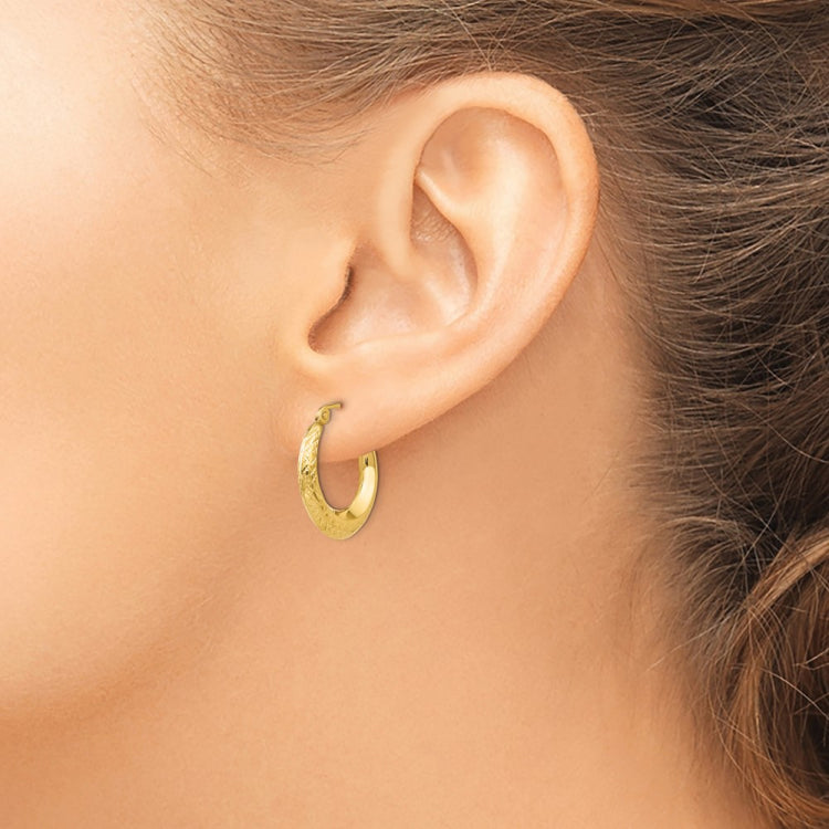 14k Madi K Textured 3x18mm Hollow Hoop Earrings