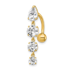 10k Clear CZ 4-Stone Belly Dangle