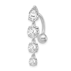 10k White Gold Clear CZ 4-Stone Belly Dangle