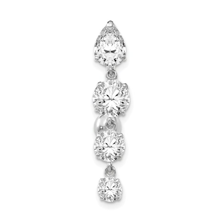 10k White Gold Clear CZ 4-Stone Belly Dangle