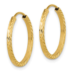 14k 1.35x20mm Diamond-cut Square-Tube Endless Hoop Earrings