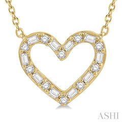 1/2 Ctw Heart Charm Baguette and Round Cut Diamond Pendant With Chain in 14K Yellow Gold