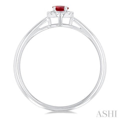 3.25 MM Round Ruby and 1/20 Ctw Single Cut Diamond Halo Precious Ring in 10K White Gold
