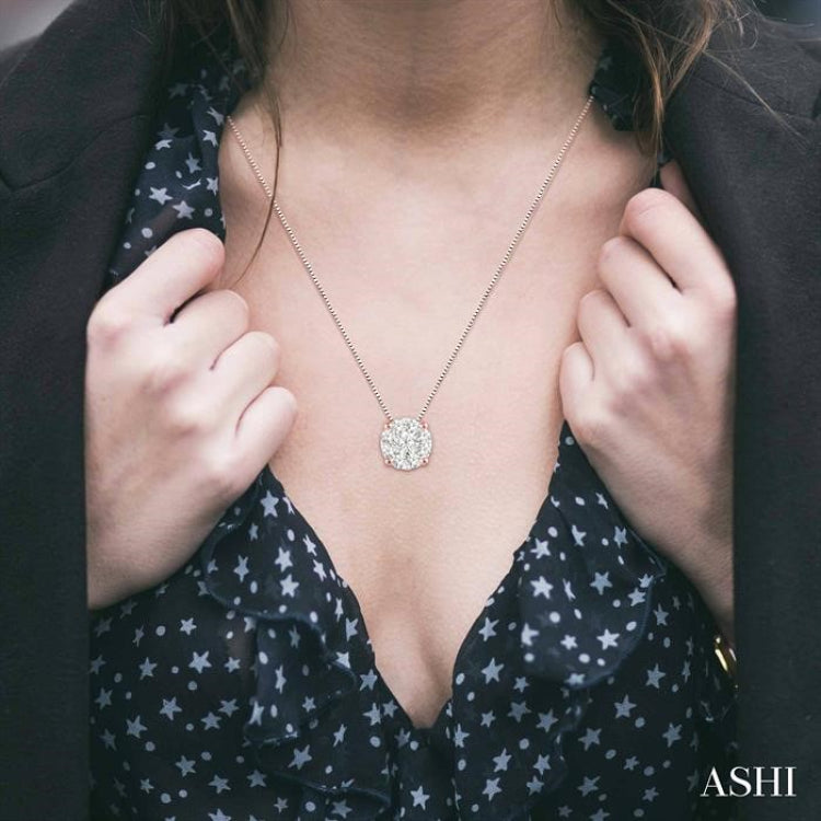 1/4 Ctw Lovebright Round Cut Diamond Pendant in 14K Rose and White Gold with Chain