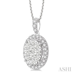 2 Ctw Oval Shape Diamond Lovebright Pendant in 14K White Gold with Chain