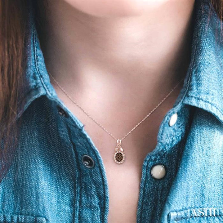 1/3 Ctw Round Cut White and Champagne Brown Diamond Pendant in 10K Rose Gold with Chain