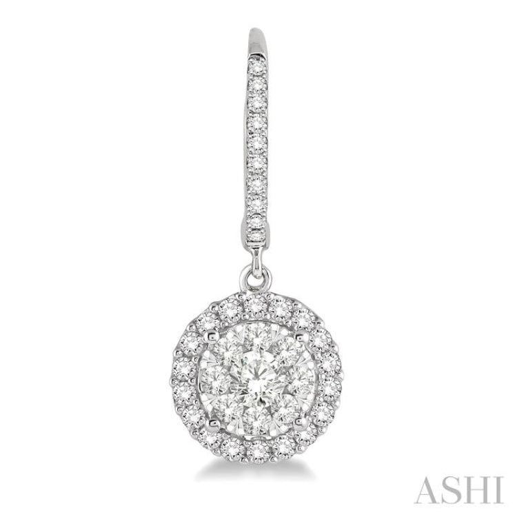 3/4 Ctw Round Cut Diamond Lovebright Earrings in 14K White Gold