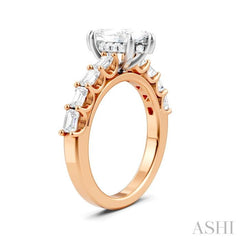 7/8 Ctw Marquise Shape Emerald and Round Cut Diamond Semi-Mount Engagement Ring in 14K Rose and White Gold
