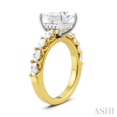 7/8 Ctw Princess Shape Oval and Round Cut Diamond Semi-Mount Engagement Ring in 14K Yellow and White Gold