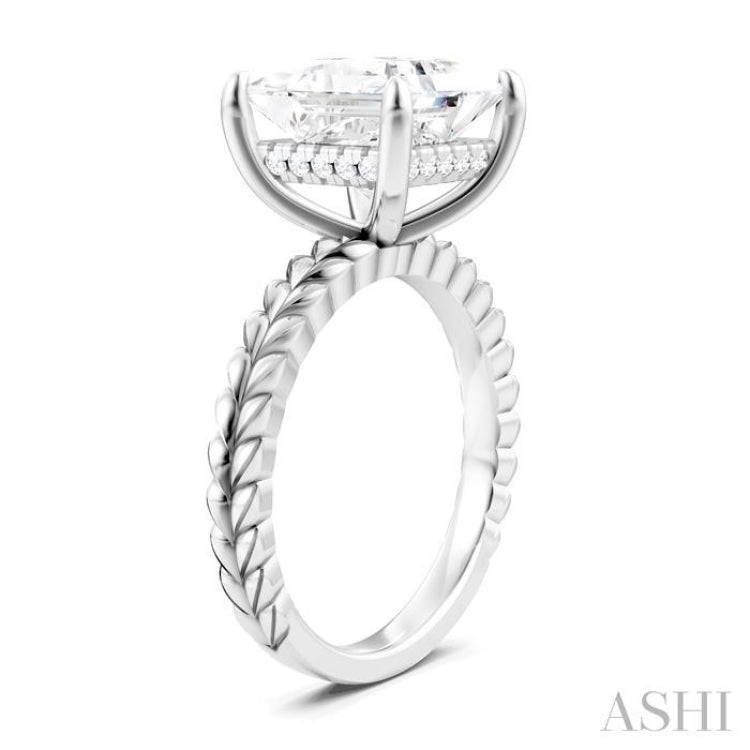 1/8 Ctw Princess Shape Round Cut Diamond Semi-Mount Engagement Ring in 14K White Gold