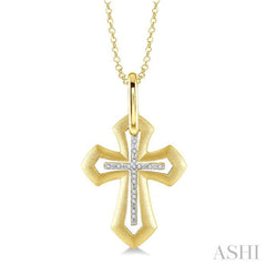 1/20 Ctw Roman Cross Round Cut Diamond Fashion Pendant With Chain in Yellow Gold Vermeil