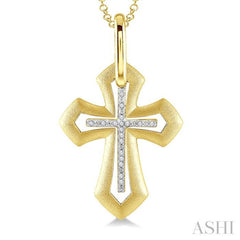1/20 Ctw Roman Cross Round Cut Diamond Fashion Pendant With Chain in Yellow Gold Vermeil